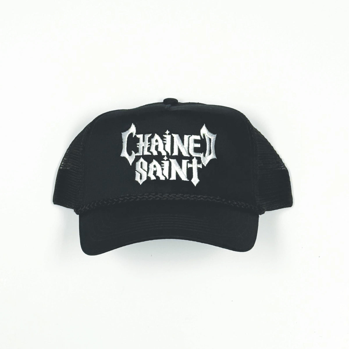 TRUCKER HAT WHITE EMBROIDERED LOGO
