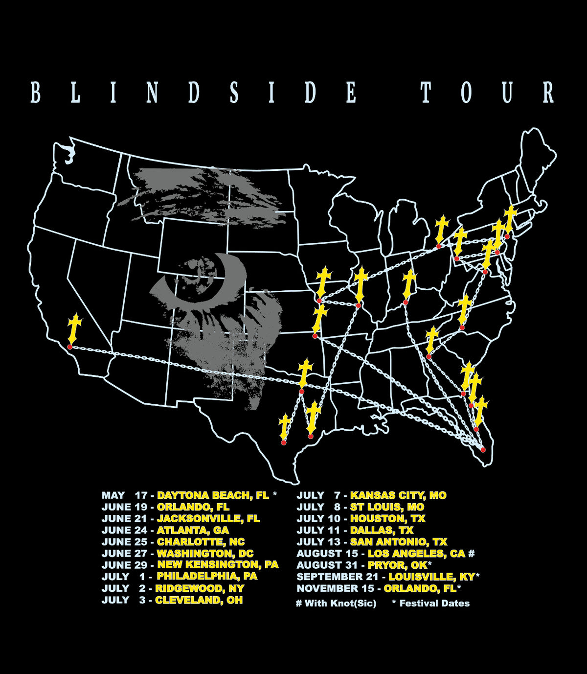 OFFICIAL BLINDSIDE TOUR T-SHIRT USA25