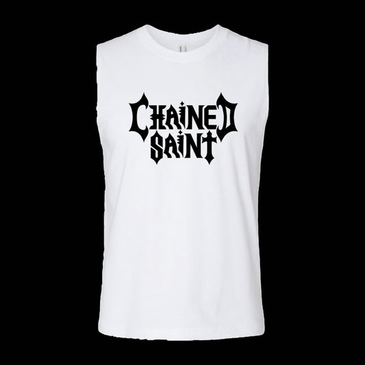 WHITE CHAINED SAINT "LOGO" MUSCLE TEE